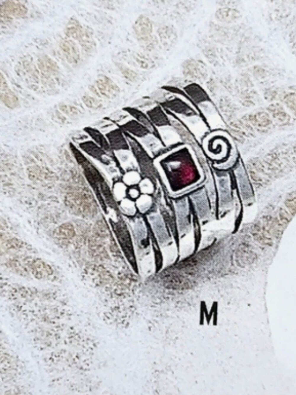 Silpada Sterling Silver Garnet Hammered Cuff Ring R1048